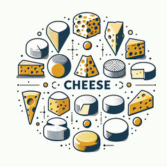 Wall Mural - Attractive vector illustration of a collection of different pieces of cheese on a white background