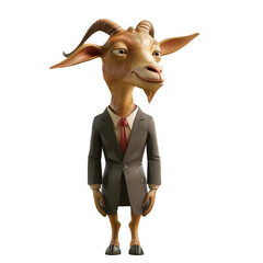 animal crossing of anthropomorphic goat as businessman, full body, standing on 2 legs, 3d character cartoon