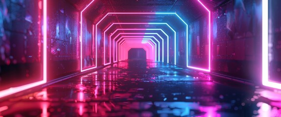 Futuristic Neon: Immersive 3D Render with Luminous Ascending Lines for a Vibrant Wallpaper