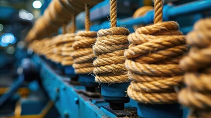A row of ropes hanging from a machine