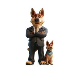 animal crossing of anthropomorphic German Shepherd as businessman, full body, standing on 2 legs, 3d character cartoon isolated on transparent background