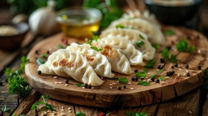 Wall Mural - A plate of dumplings with parsley on top