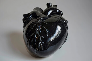 Black anatomical heart with a pulse