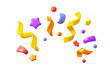 © olenago - Vector 3d confetti firework background. Colorful realistic firecracker icon, cute design elements isolated. Birthday or carnival illustration, party serpentine decoration set.