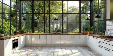 Canvas Print - Modern Kitchen with Expansive Window Views