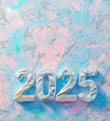 Wall Mural - Numbers 2025 for celebrating the new year 2025 Holographic fluid liquid glitter illustration art