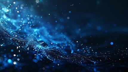 Wall Mural - A digital illustration of a flowing wave composed of countless shimmering blue particles on a dark background
