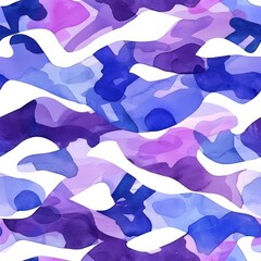 Wall Mural - Abstract watercolor purple and blue hunting military, Trendy style camo, camouflage seamless pattern background or texture. Army print Fashion organic texture.