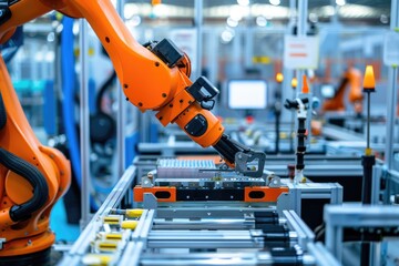 Fototapete - Industrial robot arm in a factory