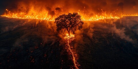 Lone Tree Amidst a Fiery Landscape