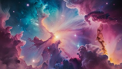 Wall Mural - Beautiful nebulae and stars in the night sky. Supernova background wallpaper