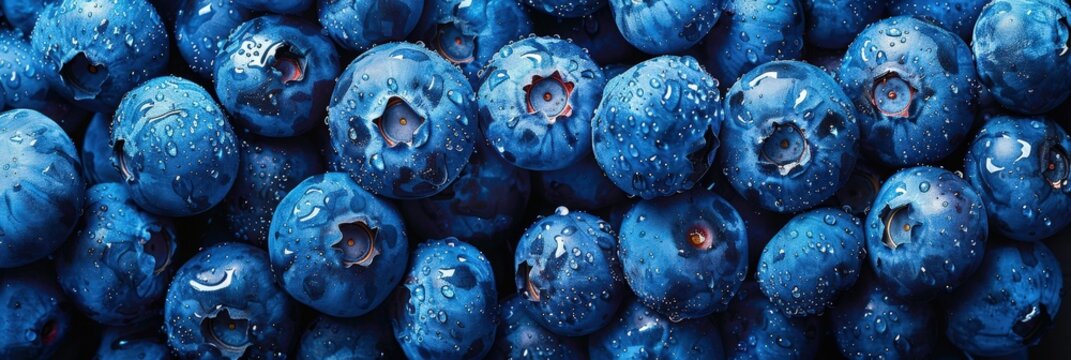 Close Up of Blueberries with Water Drops