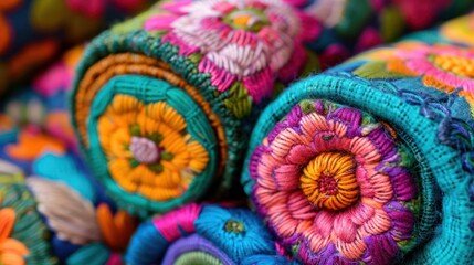 Vibrant textiles in cotton close pile vivid colors