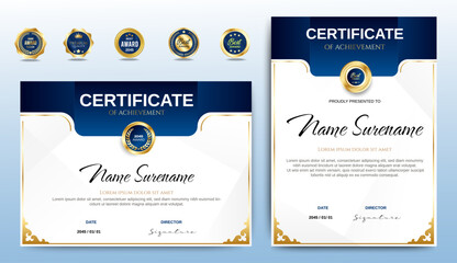 Wall Mural - blue and gold certificates template design. vertical horizontal diploma certificates. vector