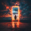 © Thares2020 - Person Stands at the Threshold of a Bright Unknown Future Embracing the Energy of New Beginnings