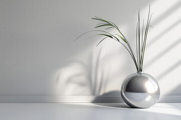 Wall Mural - Minimalist interior design featuring silver vase and delicate plant