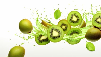 Wall Mural - Kiwi fruits fly isolated on white background