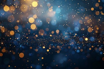 Wall Mural - Golden christmas light particles on dark blue background with foil texture   festive abstract design