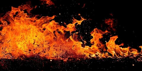 Wall Mural - Fiery Blaze on Black Background