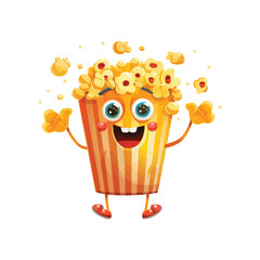 Wall Mural - a happy Popcorn cartoon character with arms and legs on white background