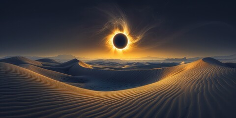 Solar Eclipse Over Desert Dunes