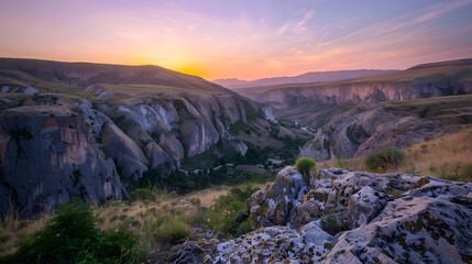 Poster - canyon view in summer Colorful canyon landscape at sunset nature scenery in the canyon amazing nature background summer landscape in nature Tasyaran canyon travel in the great valley T : Generative AI