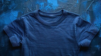 Wall Mural - Plain blue t-shirt Lay flat on a blue background. Focus on simplicity