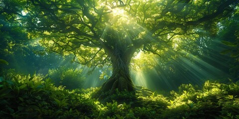 Wall Mural - Sunlight Through Ancient Tree Canopy