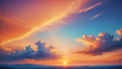 Canvas Print - Fantasy vibrant gradient panoramic sunset sky cloud and sun