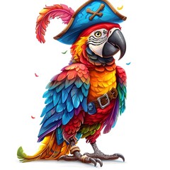 Poster - Vibrant Cartoon Parrot in Pirate Hat   Whimsical and Detailed Animal