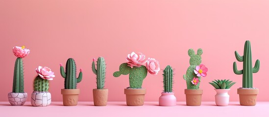Fototapete - fresh cactus group in flowers pastel background Group. with copy space image. Place for adding text or design