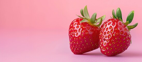 Wall Mural - Fresh ripe and juicy strawberry Isolated on pastel background. with copy space image. Place for adding text or design