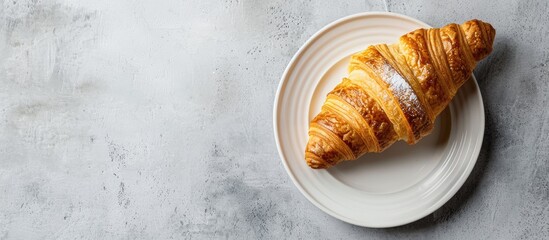 Fototapete - Cup of coffee with french croissant. with copy space image. Place for adding text or design