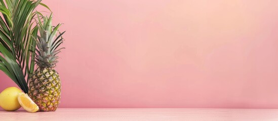 Fototapete - fresh pineapple on pastel background  fruits and vegetables. with copy space image. Place for adding text or design