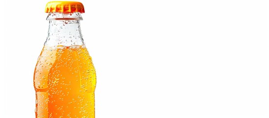 Leinwandbilder - Orange soda pop or soft drink in plastic bottle isolated on white background with clipping path. Copy space image. Place for adding text or design