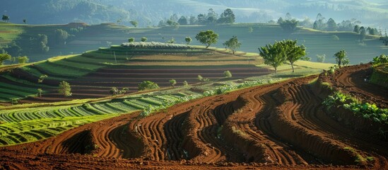 Aufkleber - Agricultural land, terracing land, cultivating land, agriculture. with copy space image. Place for adding text or design
