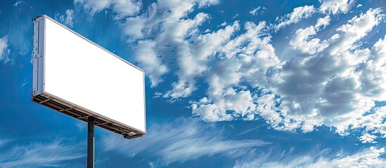 Wall Mural - Billboard with empty screen, against blue cloudy sky. with copy space image. Place for adding text or design