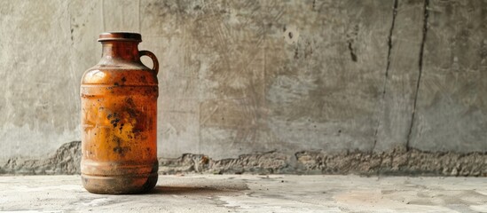 Wall Mural - Old orange jar and dirty, isolated on cement floor. with copy space image. Place for adding text or design