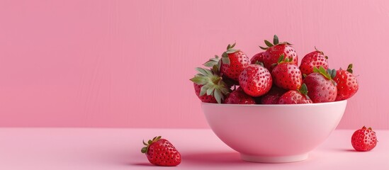 Leinwandbilder - Strawberries in a Bowl, ona a pastel background  Food. with copy space image. Place for adding text or design