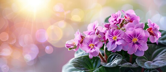 Poster - Flowering Saintpaulias, commonly known as African violet. Selective focus. with copy space image. Place for adding text or design