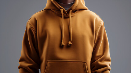 Wall Mural - mock up brown fleece hoodie, isolated on gray background, Ai generated Images