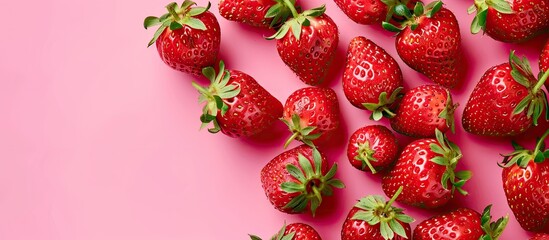 Fototapete - strawberries pastel background  Food  Summer  Isolated. with copy space image. Place for adding text or design
