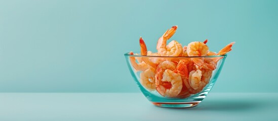 Aufkleber - Dried small shrimp in glass bowl Isolated on pastel background. with copy space image. Place for adding text or design