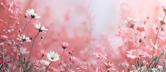 Poster - Flowers in the garden pastel background  Flower  Design. with copy space image. Place for adding text or design