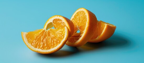 Leinwandbilder - the rest of the orange peel, cut in half, used for manually squeezing the juice pastel background. with copy space image. Place for adding text or design