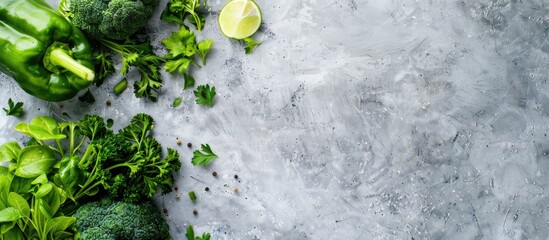 Poster - Green vegetables, put them in a dish. For healthy people pastel background. with copy space image. Place for adding text or design