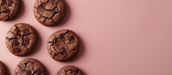 Aufkleber - chocolate cookies isolated on pastel background Isolated. with copy space image. Place for adding text or design