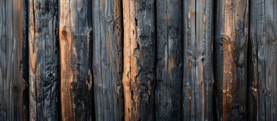 Poster - Natural architectural texture of weathered round wooden poles exposed to sunlight. with copy space image. Place for adding text or design