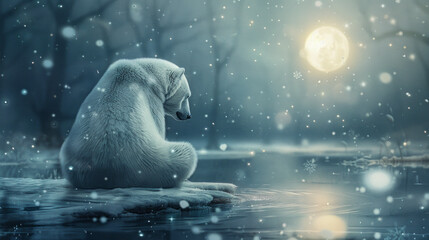 Wall Mural -  A polar bear sitting by a frozen lake