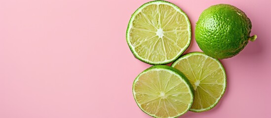 Aufkleber - Lime slices Isolated on pastel background  Food  Isolated. with copy space image. Place for adding text or design
